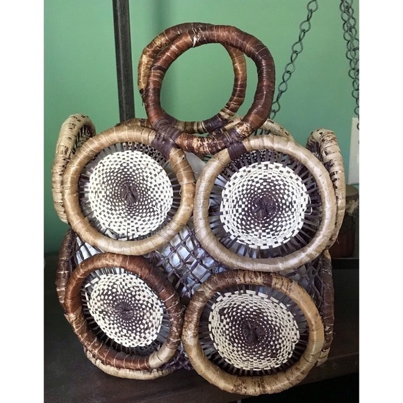 Rattan Ring Handle Boho Brown Circle Tote Bag - Picture 1 of 11
